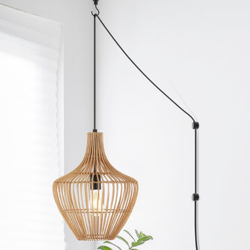 Lucas 13" Farmhouse Coastal Rattan 180" Cord Plug-In or Hardwired LED Pendant - JONATHAN Y